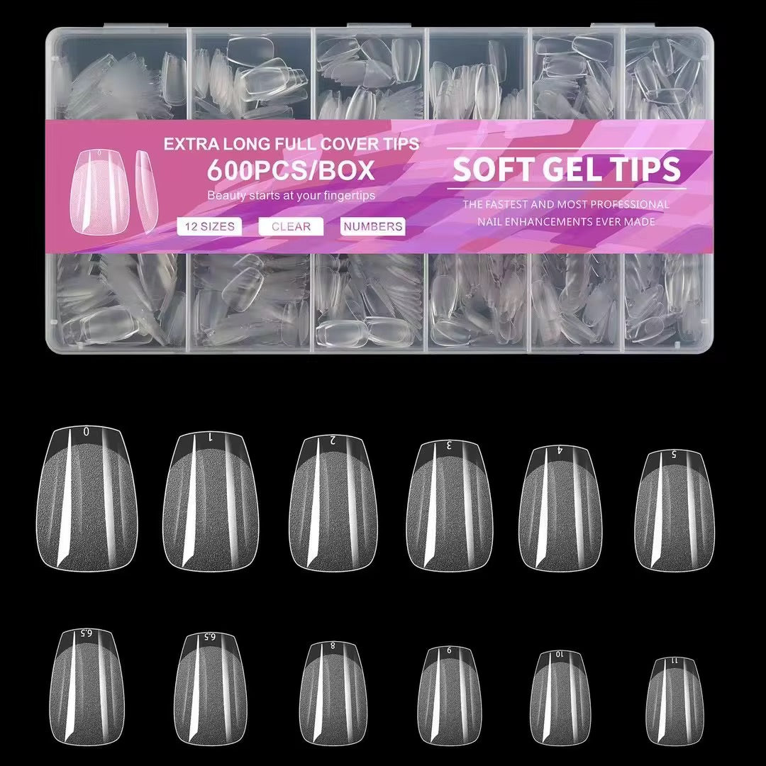 Tips Soft gel Coffin Cortos 600 Unidades