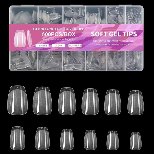 Tips Soft gel Coffin Cortos 600 Unidades