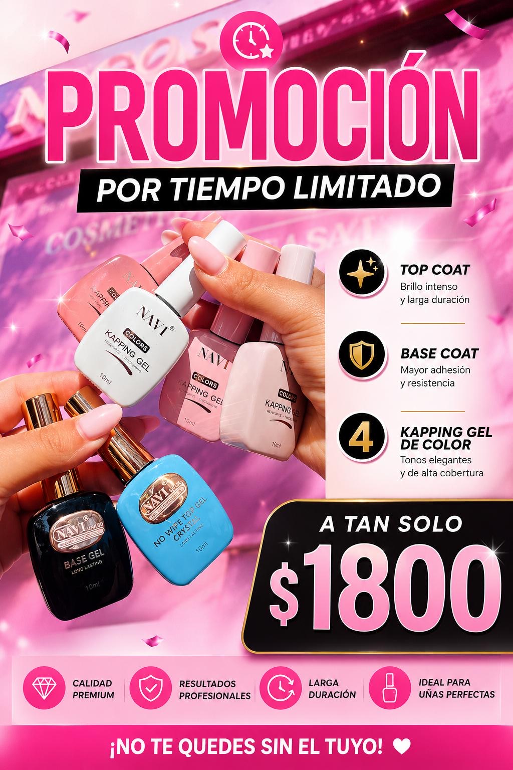 PROMOCIÓN 4 KAPPING GEL NAVI + 1 TOP COAT CRYSTAL  + 1 BASE COAT